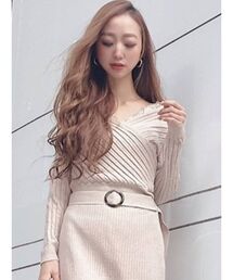 カシュクールリブニットトップス【セットアップ着用可能】