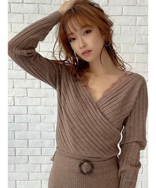 RESEXXY(リゼクシー)の「カシュクールリブニットトップス【セットアップ着用可能】(ニット/セーター・レディース・ブラック/ベージュ/モカ・FREE)」の6枚目の写真