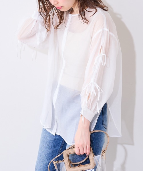 natural couture（ナチュラルクチュール）の「【WEB限定】ダブルリボン2WAYシアーブラウス（シャツ/ブラウス・レディース・ブラック/オフホワイト/ミント/ピンクベージュ・FREE）」の14枚目の写真