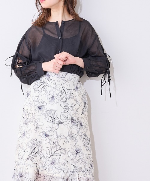 natural couture（ナチュラルクチュール）の「【WEB限定】ダブルリボン2WAYシアーブラウス（シャツ/ブラウス・レディース・ブラック/オフホワイト/ミント/ピンクベージュ・FREE）」の8枚目の写真