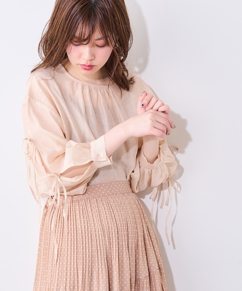 natural couture（ナチュラルクチュール）の「【WEB限定】ダブルリボン2WAYシアーブラウス（シャツ/ブラウス・レディース・ブラック/オフホワイト/ミント/ピンクベージュ・FREE）」の9枚目の写真
