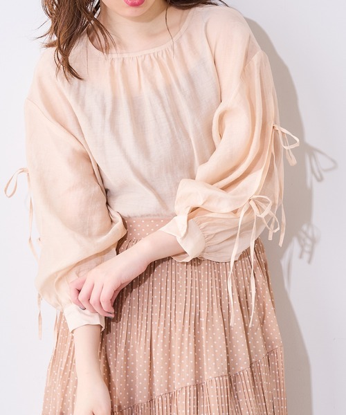 natural couture（ナチュラルクチュール）の「【WEB限定】ダブルリボン2WAYシアーブラウス（シャツ/ブラウス・レディース・ブラック/オフホワイト/ミント/ピンクベージュ・FREE）」の6枚目の写真