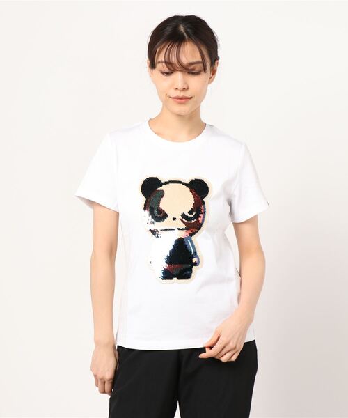 HIPANDA（ハイパンダ）の「HIPANDA ハイパンダ レディース ゴッホカラー スパンコールロゴ 半袖Tシャツ（Tシャツ/カットソー・レディース・ブラック/ホワイト・LARGE/MEDIUM/X-LARGE/SMALL）」の10枚目の写真