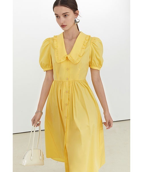 Fano Studios（ファノ ストゥディオズ）の「【Fano Studios】Front button puff sleeve dress FX21L206（ワンピース・レディース・ブラック/イエロー・M/S/L）」の2枚目の写真