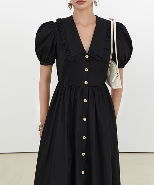 Fano Studios（ファノ ストゥディオズ）の「【Fano Studios】Front button puff sleeve dress FX21L206（ワンピース・レディース・ブラック/イエロー・M/S/L）」の3枚目の写真