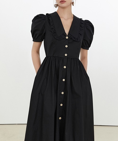 Fano Studios（ファノ ストゥディオズ）の「【Fano Studios】Front button puff sleeve dress FX21L206（ワンピース・レディース・ブラック/イエロー・M/S/L）」の4枚目の写真