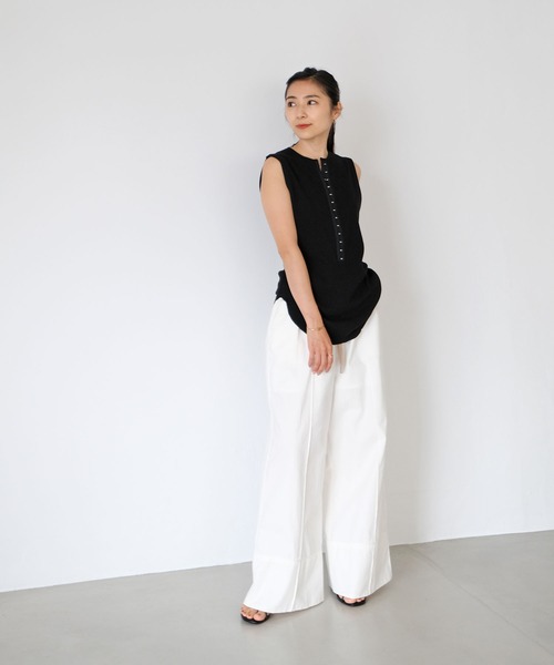 AKTE（アクテ）の「フロントスナップサーマルタンクトップ（Tシャツ/カットソー・レディース・ホワイト/ブラック・FREE）」の8枚目の写真