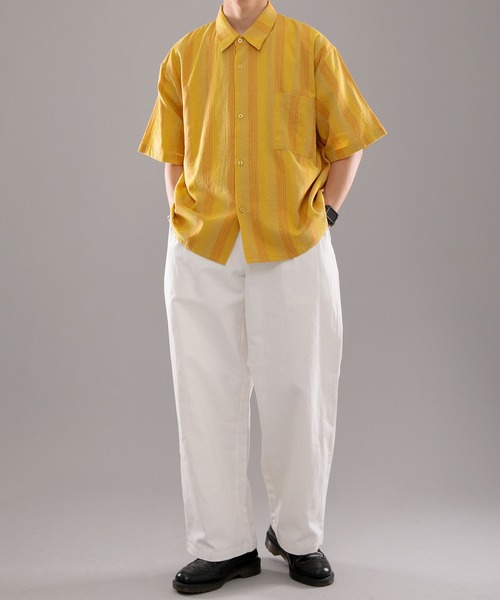 kutir（クティール）の「古着風ストライプシャツ（シャツ/ブラウス・メンズ・ダークブラウン/マスタード・MEDIUM/LARGE）」の3枚目の写真