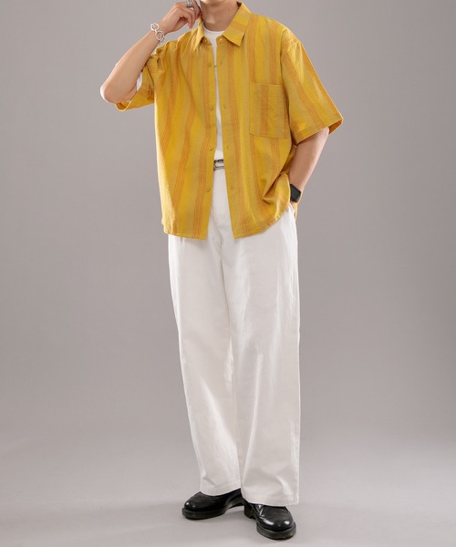 kutir（クティール）の「古着風ストライプシャツ（シャツ/ブラウス・メンズ・ダークブラウン/マスタード・MEDIUM/LARGE）」の5枚目の写真