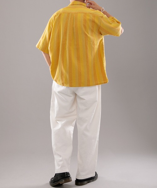 kutir（クティール）の「古着風ストライプシャツ（シャツ/ブラウス・メンズ・ダークブラウン/マスタード・MEDIUM/LARGE）」の7枚目の写真