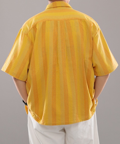 kutir（クティール）の「古着風ストライプシャツ（シャツ/ブラウス・メンズ・ダークブラウン/マスタード・MEDIUM/LARGE）」の10枚目の写真