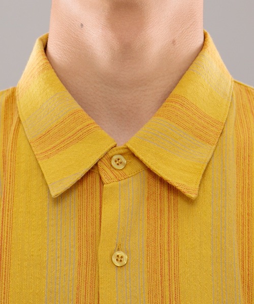 kutir（クティール）の「古着風ストライプシャツ（シャツ/ブラウス・メンズ・ダークブラウン/マスタード・MEDIUM/LARGE）」の11枚目の写真