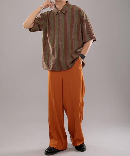 kutir（クティール）の「古着風ストライプシャツ（シャツ/ブラウス・メンズ・ダークブラウン/マスタード・MEDIUM/LARGE）」の14枚目の写真