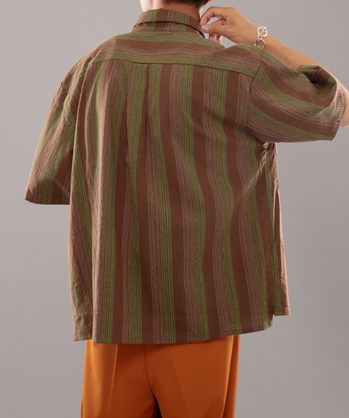 kutir（クティール）の「古着風ストライプシャツ（シャツ/ブラウス・メンズ・ダークブラウン/マスタード・MEDIUM/LARGE）」の19枚目の写真