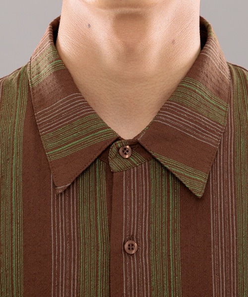 kutir（クティール）の「古着風ストライプシャツ（シャツ/ブラウス・メンズ・ダークブラウン/マスタード・MEDIUM/LARGE）」の20枚目の写真