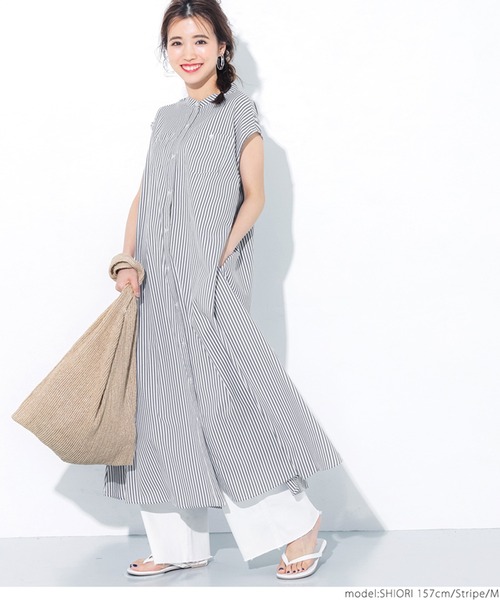 coca(coca)(コカ)の「ストライプ柄フレンチスリーブシャツワンピース(ワンピース・レディース・ストライプ・L/M)」の4枚目の写真