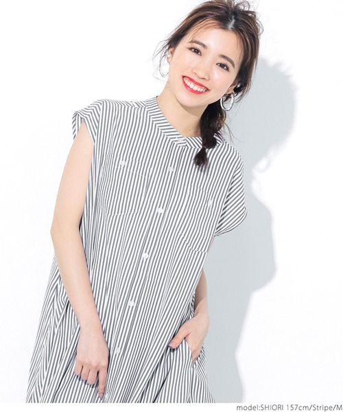 coca(coca)(コカ)の「ストライプ柄フレンチスリーブシャツワンピース(ワンピース・レディース・ストライプ・L/M)」の5枚目の写真