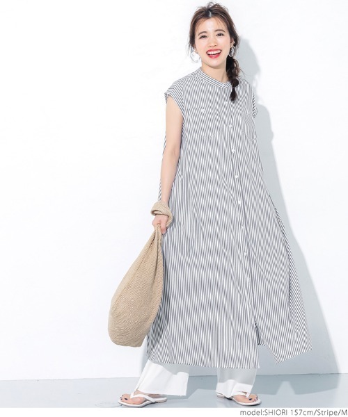 coca(coca)(コカ)の「ストライプ柄フレンチスリーブシャツワンピース(ワンピース・レディース・ストライプ・L/M)」の7枚目の写真
