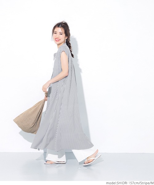 coca(coca)(コカ)の「ストライプ柄フレンチスリーブシャツワンピース(ワンピース・レディース・ストライプ・L/M)」の11枚目の写真