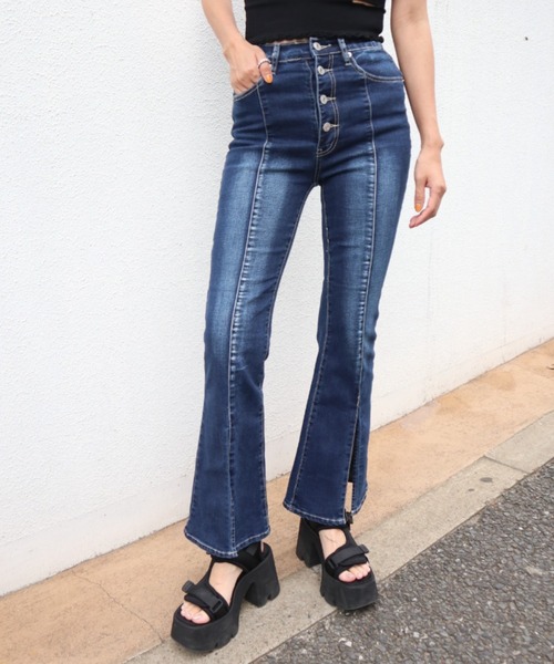 FIG&VIPER（フィグアンドバイパー）の「センタースリットSTデニムフレアPT（デニムパンツ・レディース・ブラック/ブルー・MEDIUM/SMALL）」の15枚目の写真