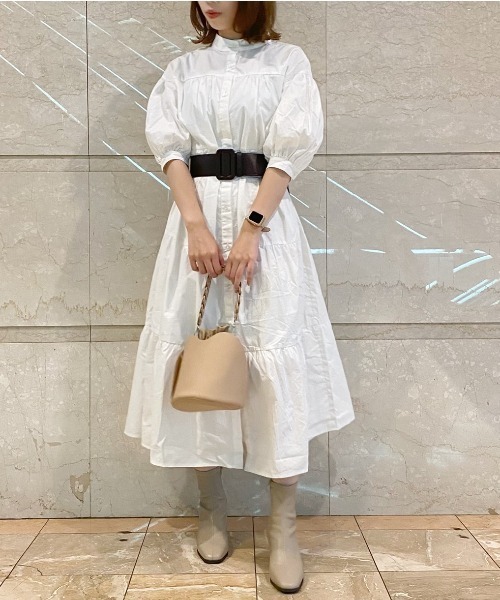 dazzlin（ダズリン）の「ティアードAラインシャツワンピース（ワンピース・レディース・オフホワイト/ブラック・FREE）」の9枚目の写真