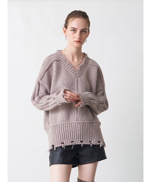 ENVYM（アンビー）の「Ｖネックアウトシームニット（ニット/セーター・レディース・ブラック/ベージュ/ホワイト・FREE）」の12枚目の写真