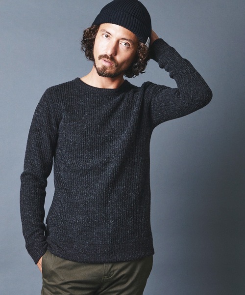 Magine(マージン)の「WOOL WAFFLE KNITSAW C/N L/S ウールワッフル ニットソー クルーネック ロングスリーブ(Tシャツ/カットソー・メンズ・チャコールグレー/ブラック/ネイビー/オリーブ・44/46/48)」の2枚目の写真