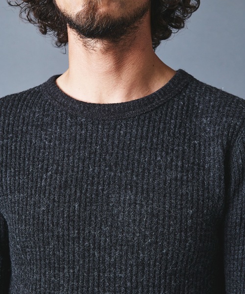 Magine(マージン)の「WOOL WAFFLE KNITSAW C/N L/S ウールワッフル ニットソー クルーネック ロングスリーブ(Tシャツ/カットソー・メンズ・チャコールグレー/ブラック/ネイビー/オリーブ・44/46/48)」の8枚目の写真