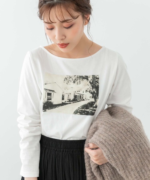 ボートネックフォトプリントロングTシャツ（Tシャツ/カットソー