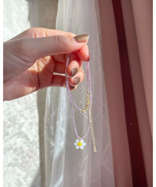 WHO'S WHO gallery（フーズフーギャラリー）の「フラワービーズネックレス（ネックレス・レディース・パープル・FREE）」の3枚目の写真