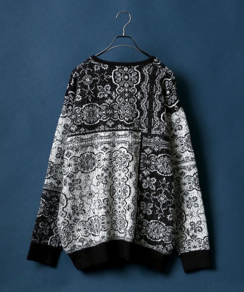 ANPAS（アンパス）の「Paisley Plaid Jacquard Knit Cardigan/ペイズリー チェック ジャガード ニットルーズカーディガン（カーディガン/ボレロ・メンズ・ブラック/ブラウン/グレイッシュブルー/キナリ・LL/M/L）」の12枚目の写真