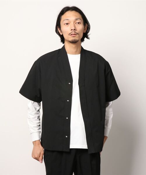 SUPERTHANKS(スーパーサンクス)の「【SUPER THANKS】スーパーサンクス ノーカラーショートスリーブシャツ(ノーカラージャケット・メンズ・ブラック/レオパード・SMALL/MEDIUM/LARGE)」の2枚目の写真