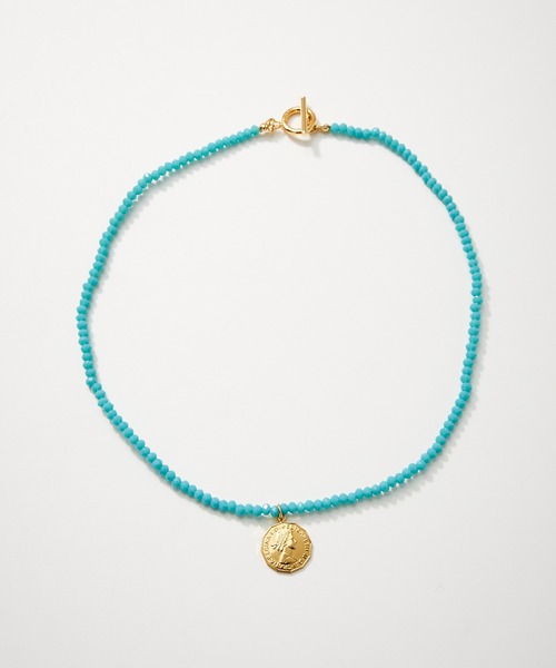 ADAM ET ROPE'(アダムエロペ)の「【LES BIJOUX】カラービーズコインネックレス(ネックレス・レディース・ターコイズブルー・FREE)」の1枚目の写真