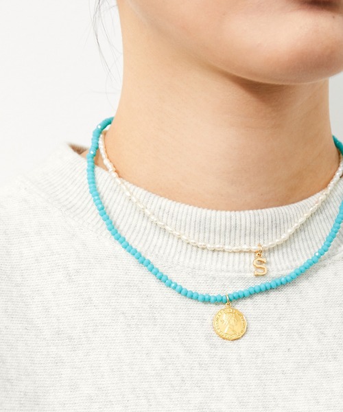 ADAM ET ROPE'(アダムエロペ)の「【LES BIJOUX】カラービーズコインネックレス(ネックレス・レディース・ターコイズブルー・FREE)」の6枚目の写真