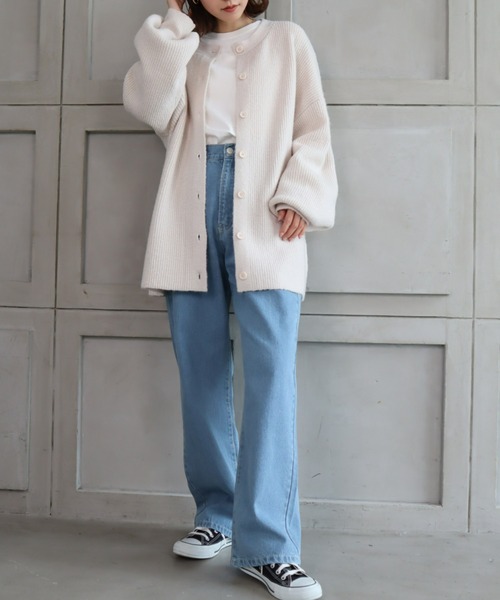 moment+（モーメントプラス）の「7G モヘヤタッチクルーネックもちもちルーズカーデ（カーディガン/ボレロ・レディース・チャコールグレー/ブラック/ダークグリーン/ブルー/アイボリー/ボルドー/グレイッシュベージュ/イエロー×グリーン・FREE）」の14枚目の写真