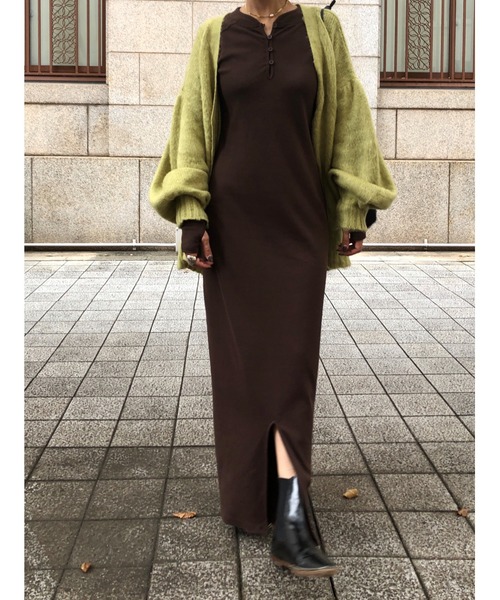 ulu（ウル）の「Rib tight long dress（ワンピース・レディース・ブラウン・FREE）」の3枚目の写真