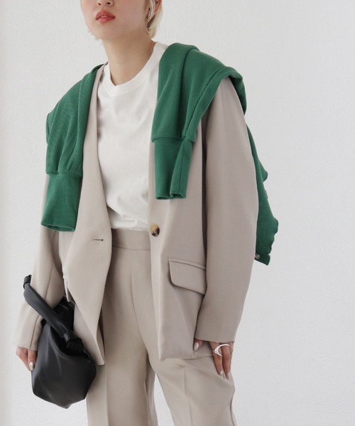 Shelly island（シェリーアイランド）の「ノーカラージャケット（ノーカラージャケット・レディース・ブラック/グレイッシュベージュ・M）」の2枚目の写真