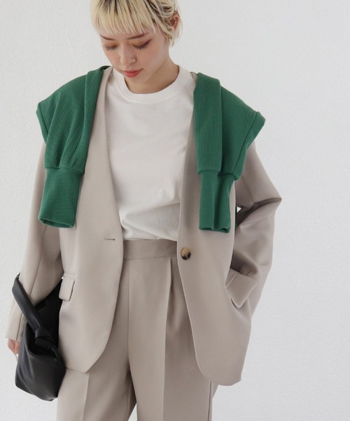 Shelly island（シェリーアイランド）の「ノーカラージャケット（ノーカラージャケット・レディース・ブラック/グレイッシュベージュ・M）」の4枚目の写真