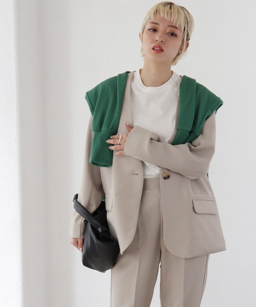 Shelly island（シェリーアイランド）の「ノーカラージャケット（ノーカラージャケット・レディース・ブラック/グレイッシュベージュ・M）」の5枚目の写真