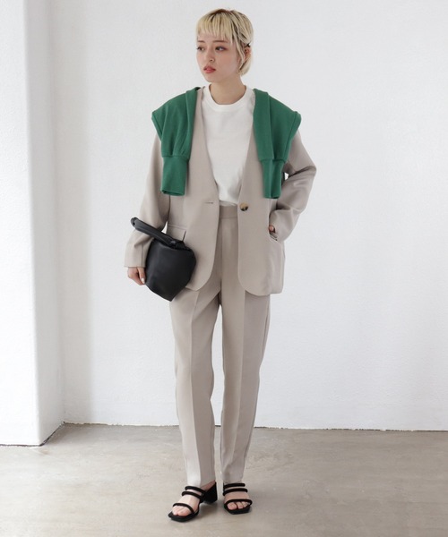 Shelly island（シェリーアイランド）の「ノーカラージャケット（ノーカラージャケット・レディース・ブラック/グレイッシュベージュ・M）」の6枚目の写真