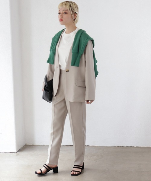 Shelly island（シェリーアイランド）の「ノーカラージャケット（ノーカラージャケット・レディース・ブラック/グレイッシュベージュ・M）」の7枚目の写真