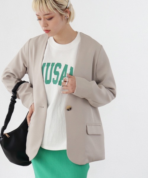 Shelly island（シェリーアイランド）の「ノーカラージャケット（ノーカラージャケット・レディース・ブラック/グレイッシュベージュ・M）」の8枚目の写真