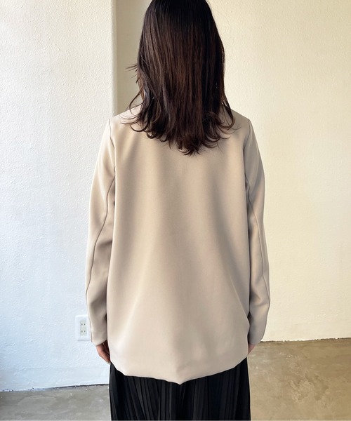 Shelly island（シェリーアイランド）の「ノーカラージャケット（ノーカラージャケット・レディース・ブラック/グレイッシュベージュ・M）」の14枚目の写真