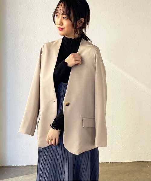 Shelly island（シェリーアイランド）の「ノーカラージャケット（ノーカラージャケット・レディース・ブラック/グレイッシュベージュ・M）」の10枚目の写真