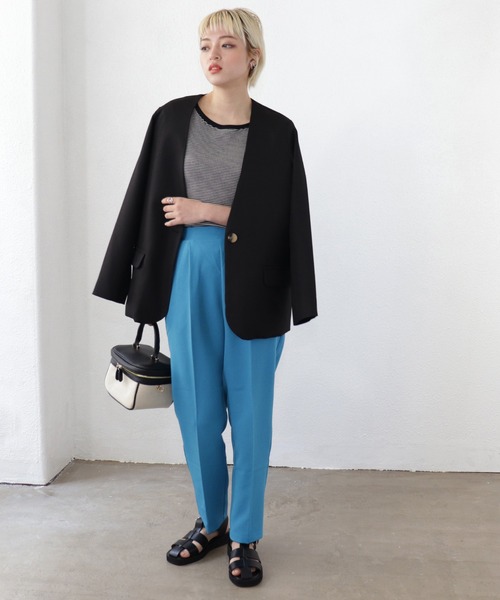 Shelly island（シェリーアイランド）の「ノーカラージャケット（ノーカラージャケット・レディース・ブラック/グレイッシュベージュ・M）」の20枚目の写真