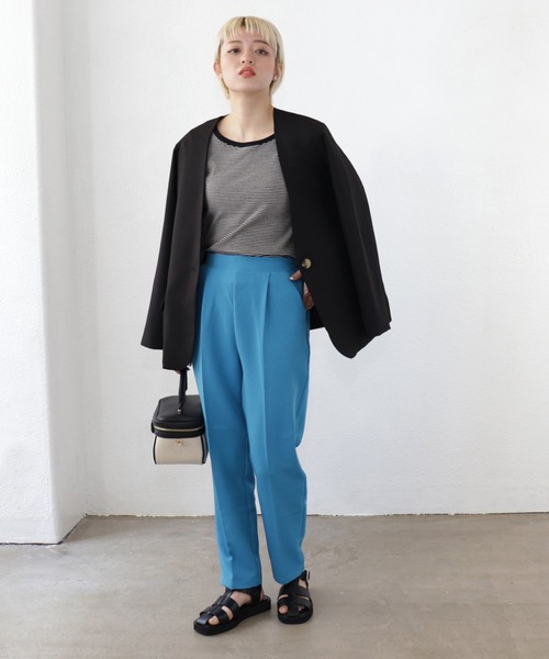 Shelly island（シェリーアイランド）の「ノーカラージャケット（ノーカラージャケット・レディース・ブラック/グレイッシュベージュ・M）」の21枚目の写真