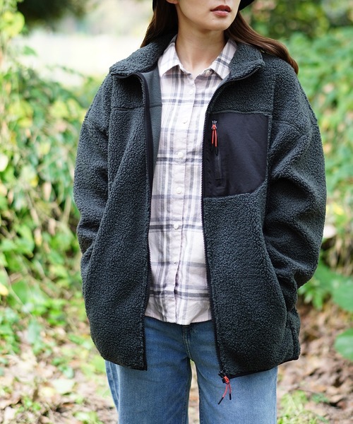 GIORDANO（ジョルダーノ）の「[ GIORDANO ] ボアフリーススタンドジャケット（ブルゾン・レディース・カーキ/グレー系その他/グレー・LARGE/SMALL/MEDIUM/X-LARGE/XX-LARGE）」の2枚目の写真