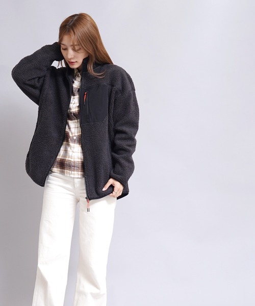 GIORDANO（ジョルダーノ）の「[ GIORDANO ] ボアフリーススタンドジャケット（ブルゾン・レディース・カーキ/グレー系その他/グレー・LARGE/SMALL/MEDIUM/X-LARGE/XX-LARGE）」の9枚目の写真