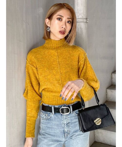 EMODA（エモダ）の「タックスリーブショートニット（ニット/セーター・レディース・ブラック/グリーン/マスタード・FREE）」の7枚目の写真