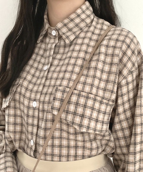 Cham.（チャム）の「ゆるだぼチェックシャツ（シャツ/ブラウス・レディース・ベージュ・FREE）」の9枚目の写真